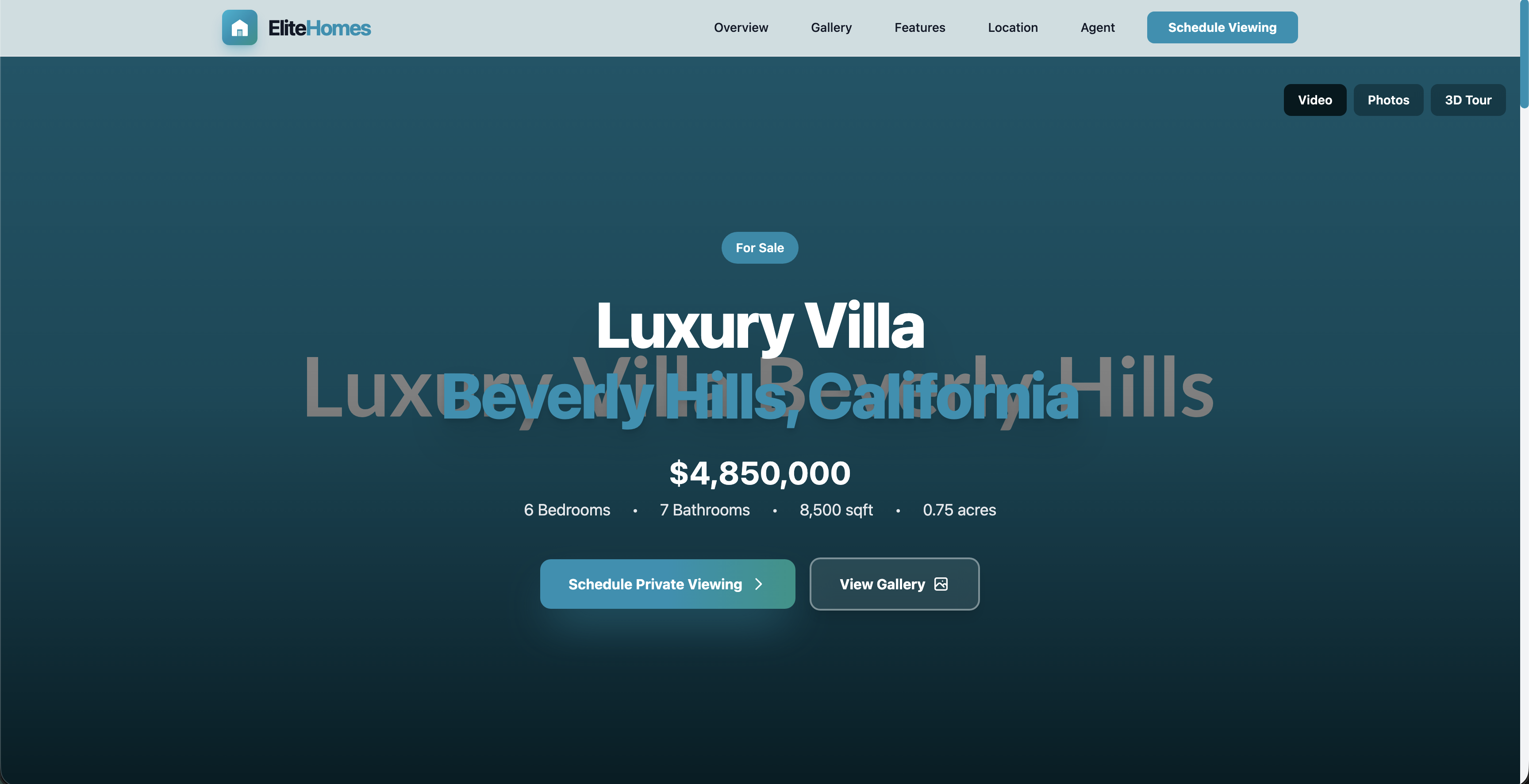 EliteHomes - Premium Tailwind CSS Template Preview